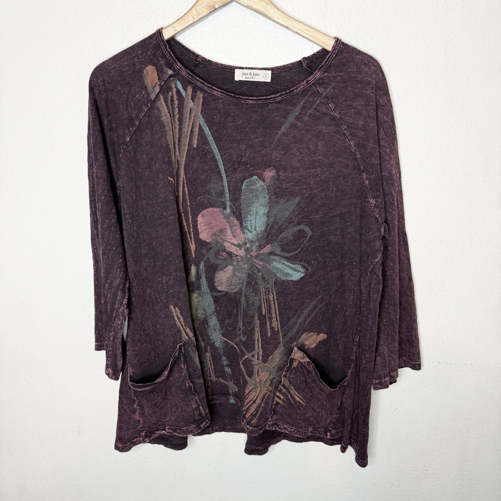 Jess And Jane Field Notes Tunic Top Pockets Plum Lagenlook Women's Large